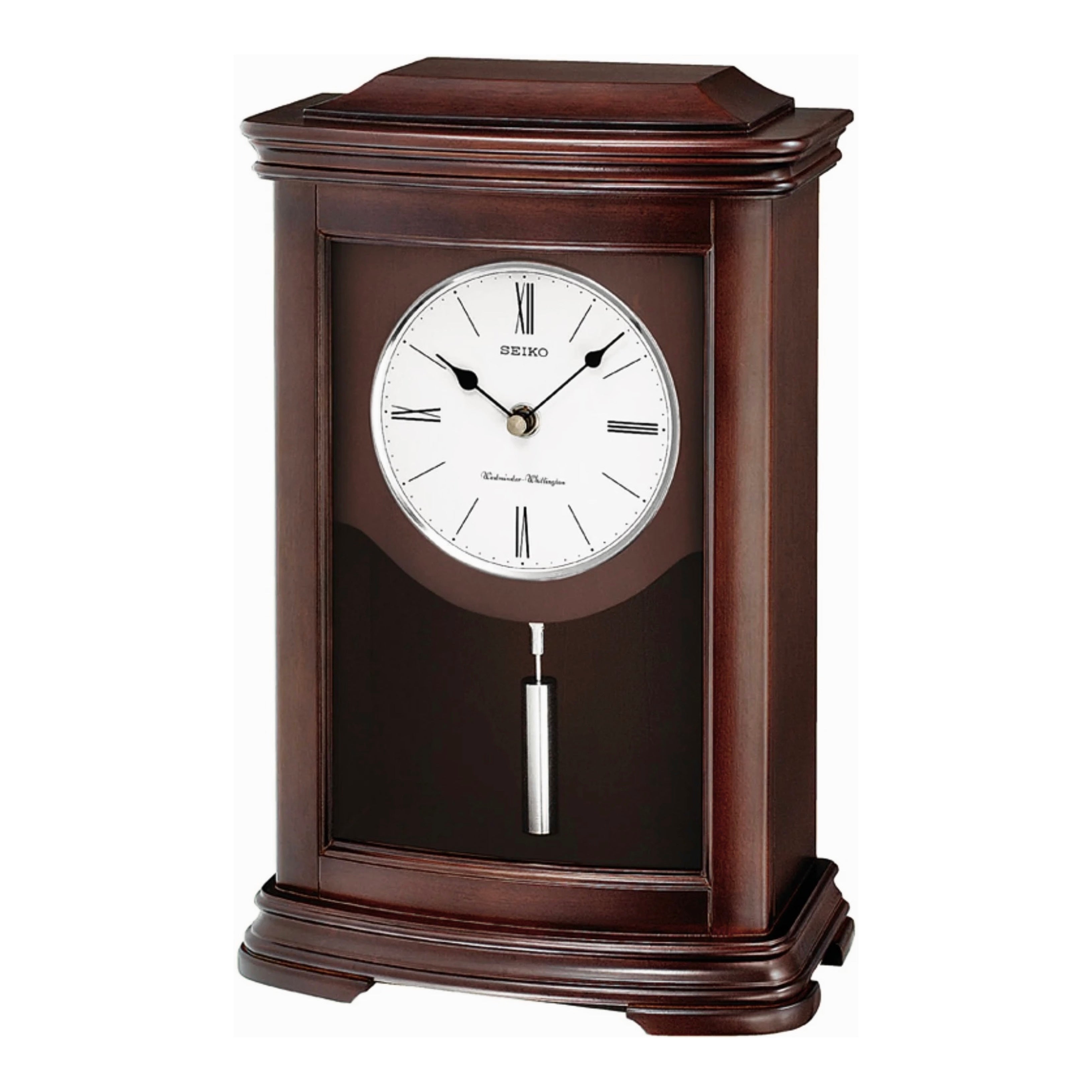 Seiko QXQ013BLH "Suki" Contemporary Modern Wooden Chiming Pendulum Mantel Clock