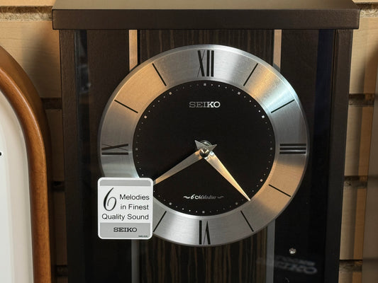 Seiko QXM396KLH "Kurai" Modern Musical Decorative Pendulum Wooden Wall Clock with 6 Songs