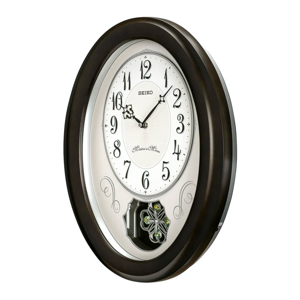 Seiko QXM606NLH "Bluebell" Melodies in Motion Musical Wooden Decorative Pendulum Wall Clock with 18 Songs