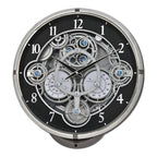 Rhythm “Chronograph (Black/Silver)” Skeletonized Dial Magic Motion Musical Wall Clock with Moving Gears - 4MH442WU08