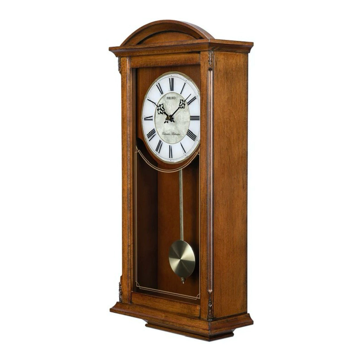 Seiko QXH030BLH "Antique Arched" Traditional Wooden Chiming Pendulum Wall Clock with Pearlized Dial