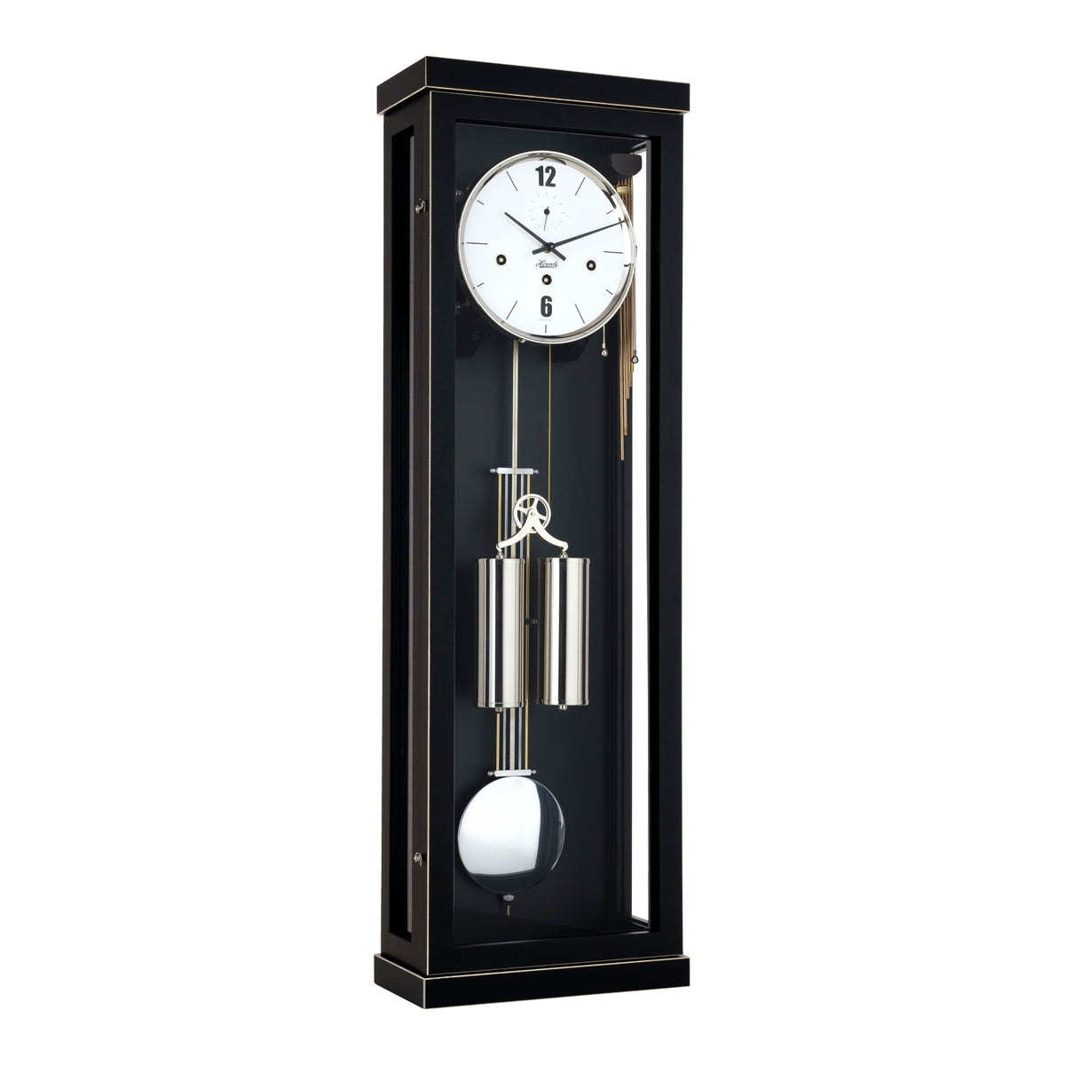 Hermle "Abbot" Black 8-Day Cable-Driven Modern Wooden Chiming Regulator Wall Clock - 70993-740351