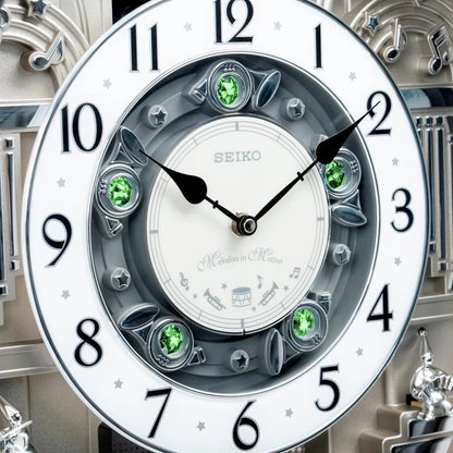 Seiko QXM389NRH "Silver Parade" Melodies in Motion Musical Wooden Wall Clock with Moving Figurines & 30 Songs
