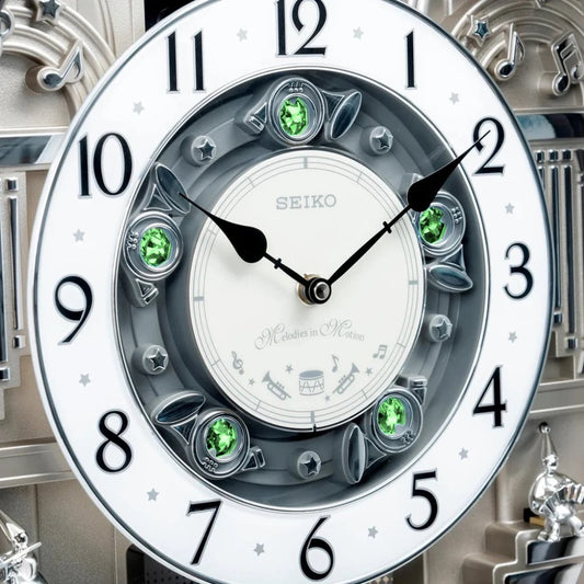Seiko QXM389NRH "Silver Parade" Melodies in Motion Musical Wooden Wall Clock with Moving Figurines & 30 Songs