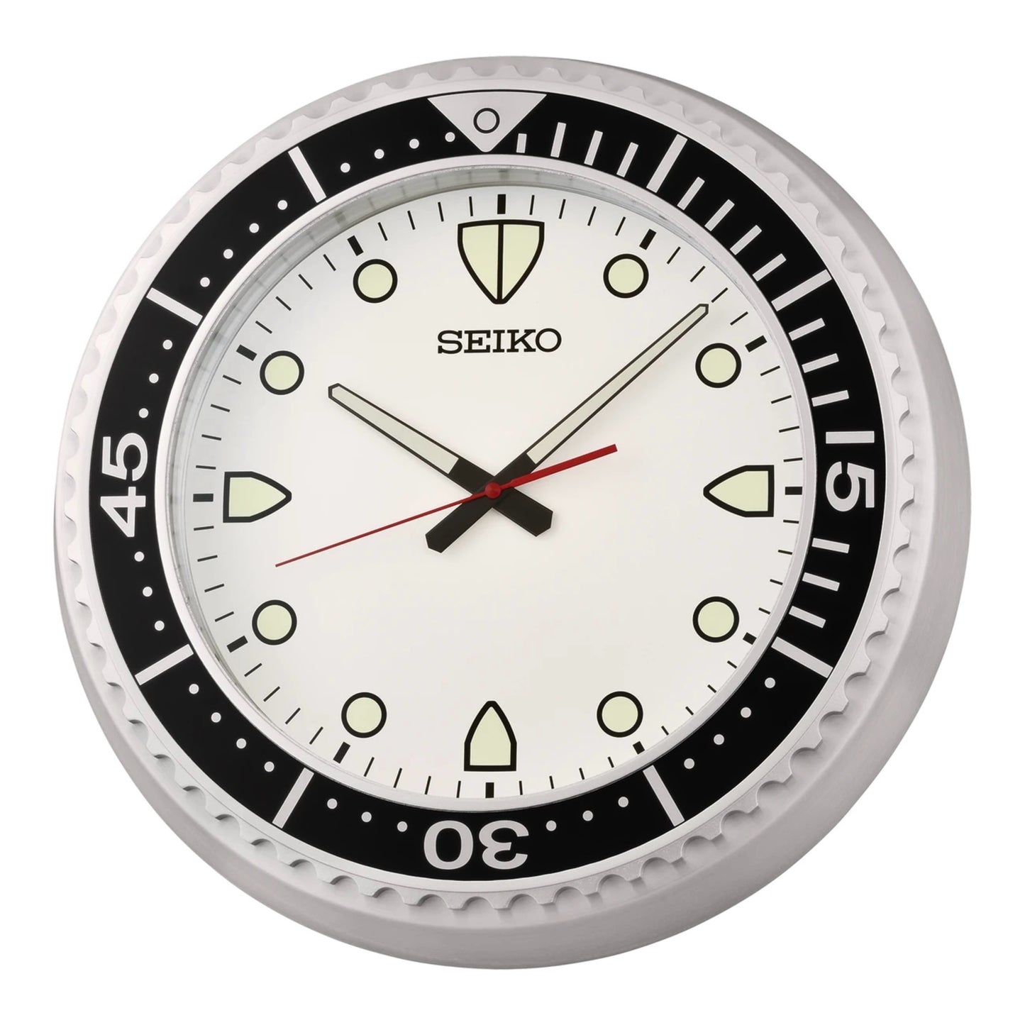 Seiko QXA849ALH "Big Time Watch Dial" Silver Heritage Design Large Luminous Metal Wall Clock with Silent Sweep Second Hand