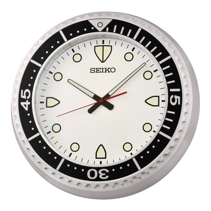 Seiko QXA849ALH "Big Time Watch Dial" Silver Heritage Design Large Luminous Metal Wall Clock with Silent Sweep Second Hand