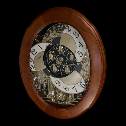 Rhythm "Nostalgia Legend" Moving Dial Magic Motion Musical Wooden Wall Clock with Music by The Beatles - 4MH832WB06