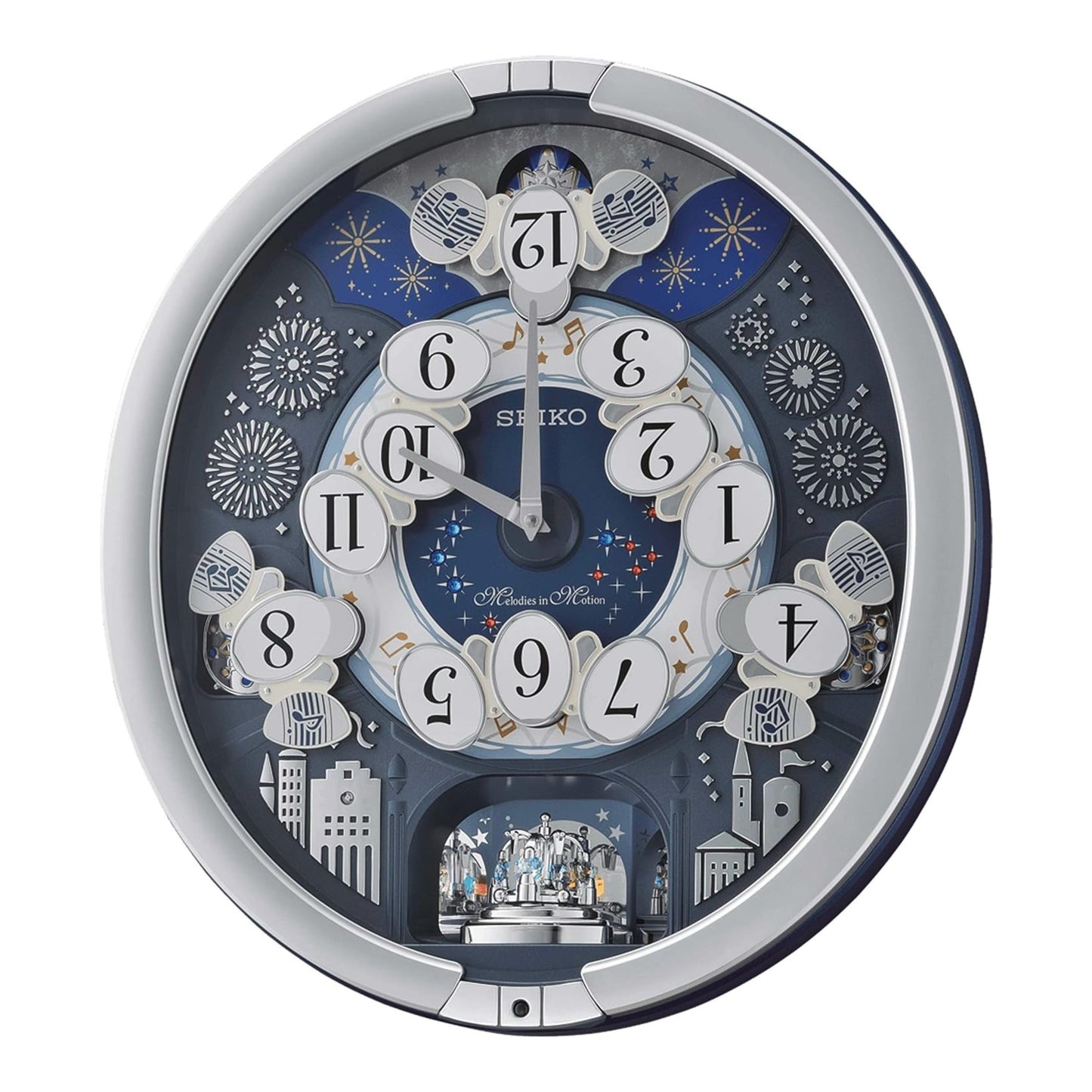 Seiko QXM379SRH “Glittering Starry Night” Melodies in Motion Dancing Dial Musical Wall Clock