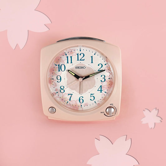 Seiko QHP012PLH "Serene Morning" Pink Modern Musical Alarm Clock with Snooze Light & Volume Control