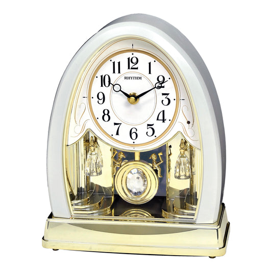 Rhythm “Joyful Crystal Pearl” Musical Motion Decorative Pendulum Mantel Clock - 4RJ641WU03