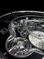 Rhythm “Chronograph (Black/Silver)” Skeletonized Dial Magic Motion Musical Wall Clock with Moving Gears - 4MH442WU08