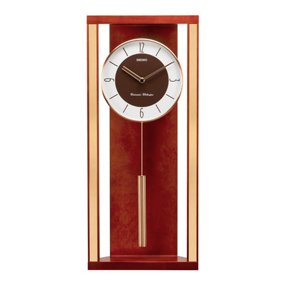 Seiko QXH068ZLH "Modern Deco" Retro Modern Wooden Chiming Pendulum Wall Clock