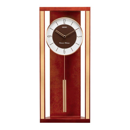 Seiko QXH068ZLH "Modern Deco" Retro Modern Wooden Chiming Pendulum Wall Clock