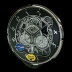 Rhythm “Chronograph (Black/Silver)” Skeletonized Dial Magic Motion Musical Wall Clock with Moving Gears - 4MH442WU08