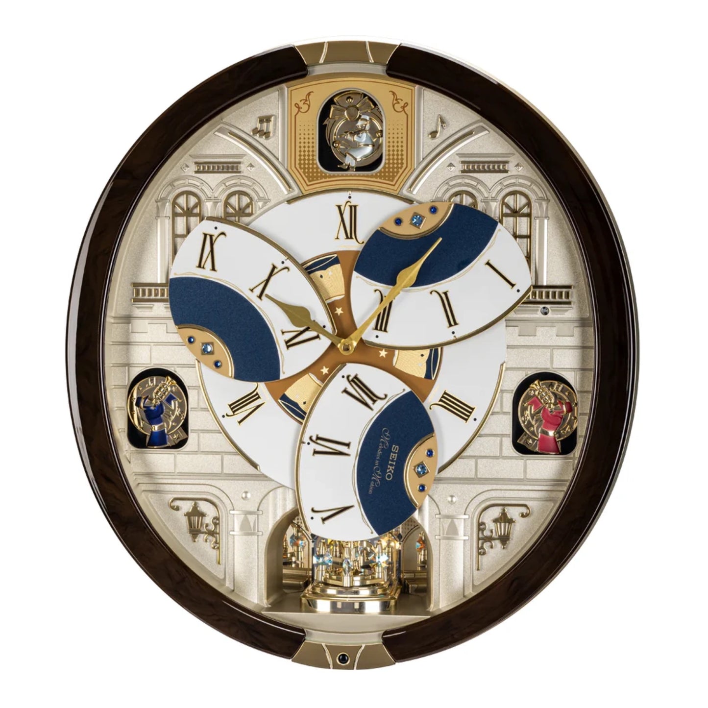 Seiko QXM371BRH “Castle Windows” Melodies in Motion Dancing Dial Musical Wall Clock with 19 Songs