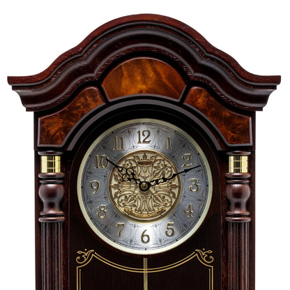 Seiko QXH004BLH "Stately Oak" Traditional Wooden Chiming Pendulum Wall Clock with Embossed Steel Dial