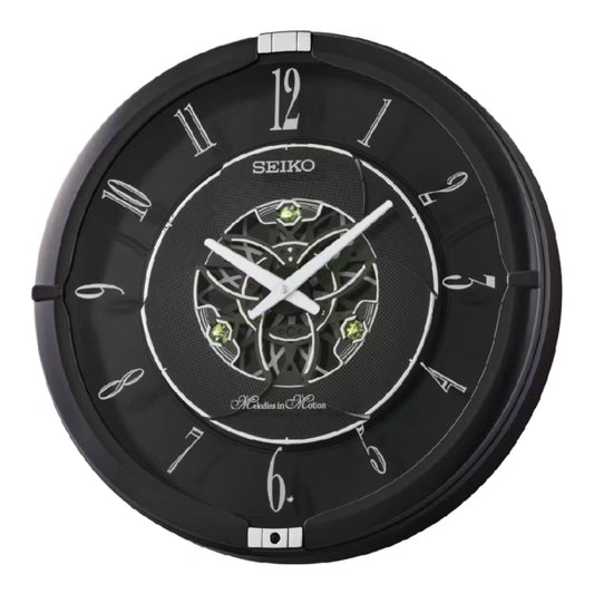 Seiko QXM621KRH “Onyx” Melodies in Motion Dancing Dial Musical Wall Clock with 40 Songs