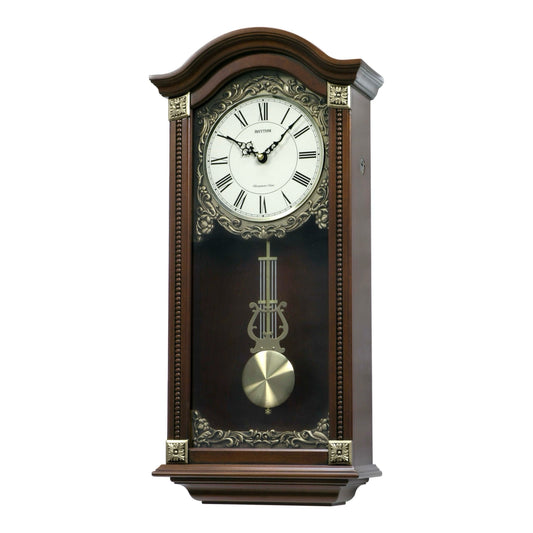 Rhythm “WSM Elyria” Antique-Style Wooden Musical & Chiming Pendulum Wall Clock - CMJ524NR06