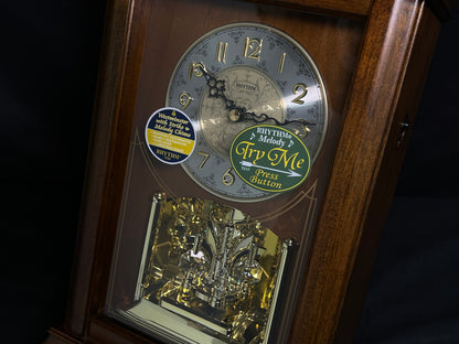 Rhythm “WSM Highland” Traditional Wooden Musical & Chiming Pendulum Mantel Clock with Embossed Steel Dial - CRH270UR06