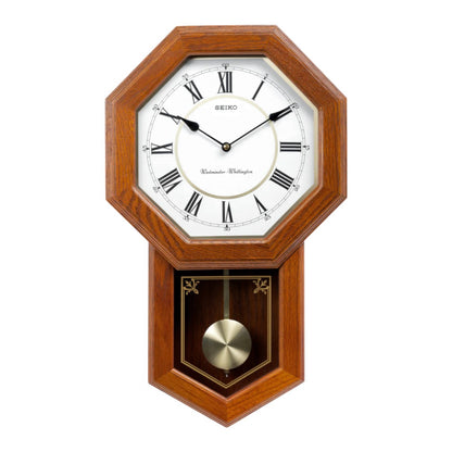 Seiko QXH110BLH "Light Oak Schoolhouse" Traditional Wooden Chiming Pendulum Wall Clock