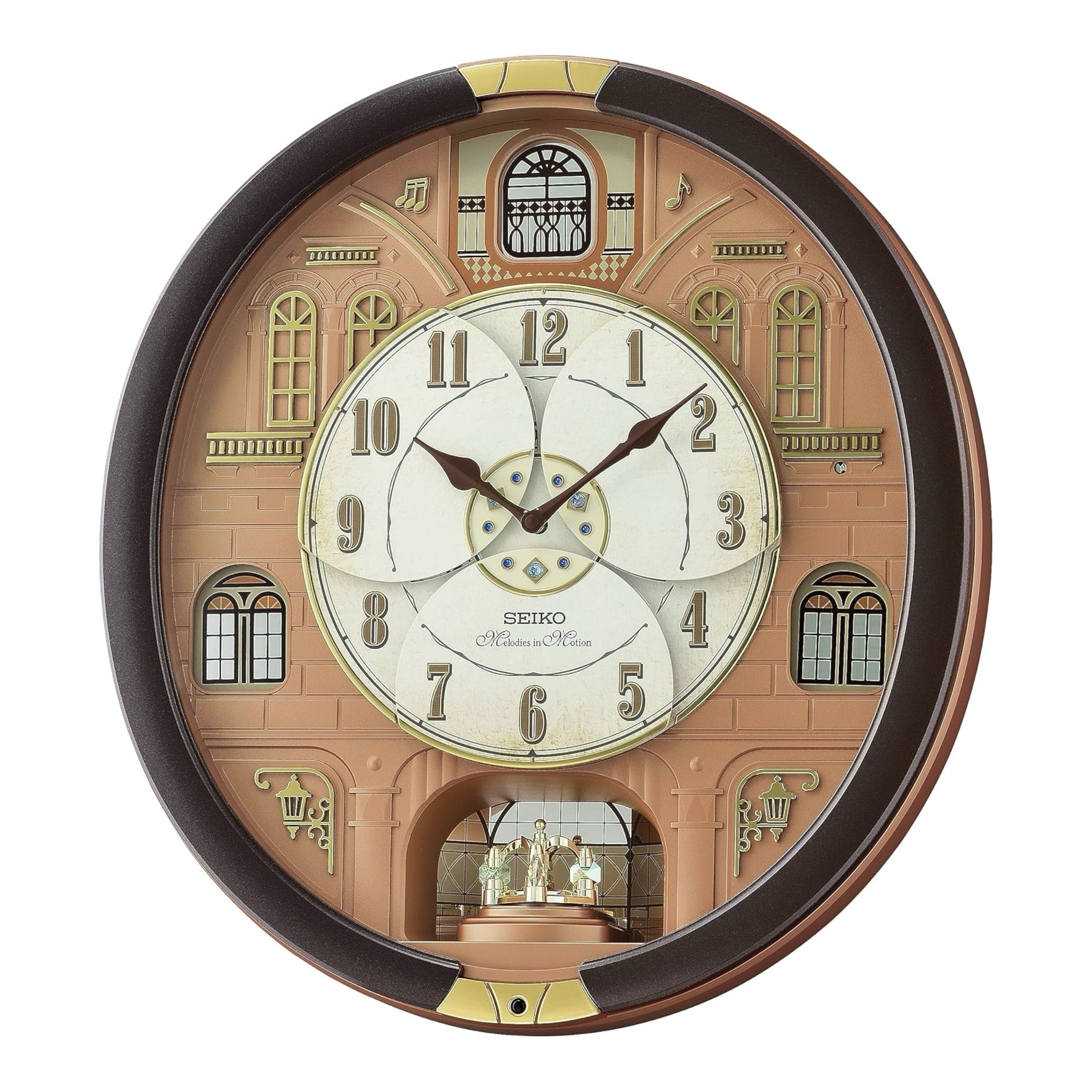 Seiko QXM601BRH “Brooklyn” Melodies in Motion Dancing Dial Musical Wall Clock with 19 Songs