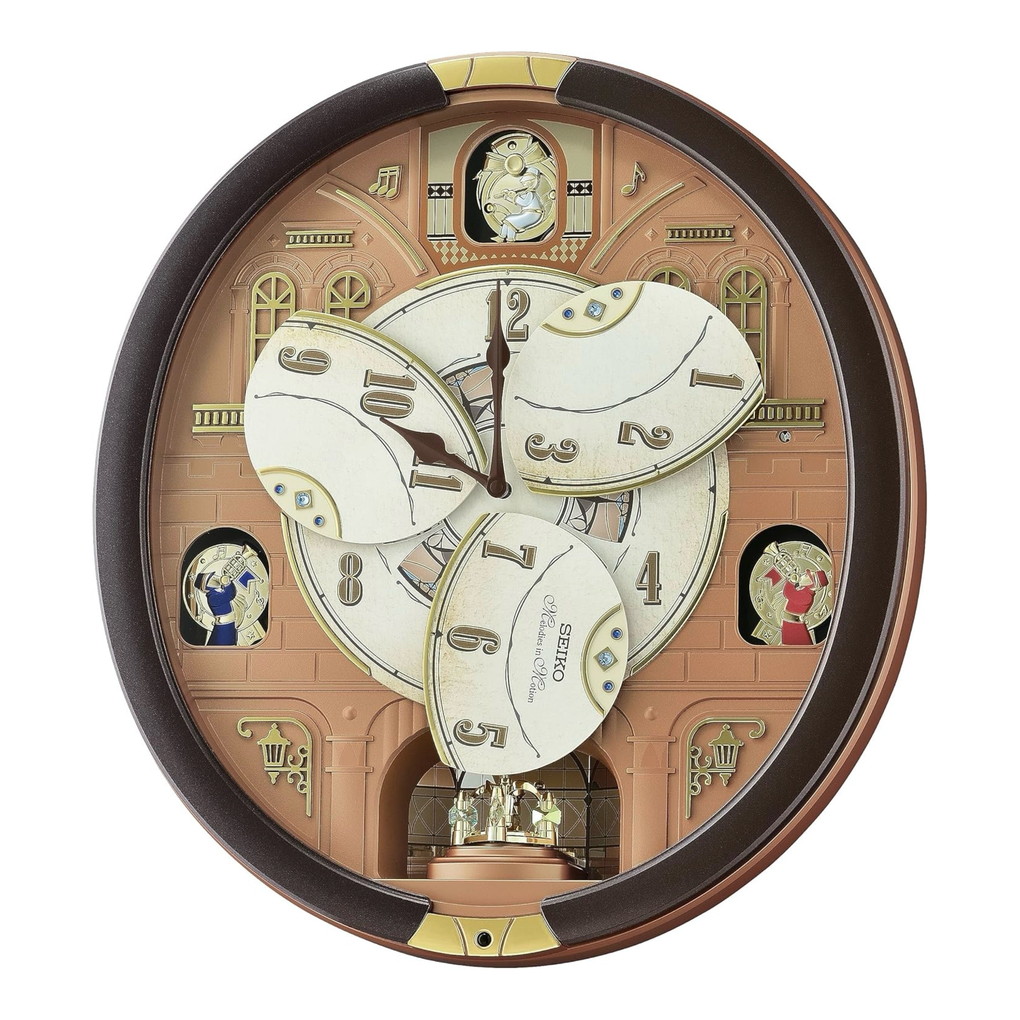 Seiko QXM601BRH “Brooklyn” Melodies in Motion Dancing Dial Musical Wall Clock with 19 Songs