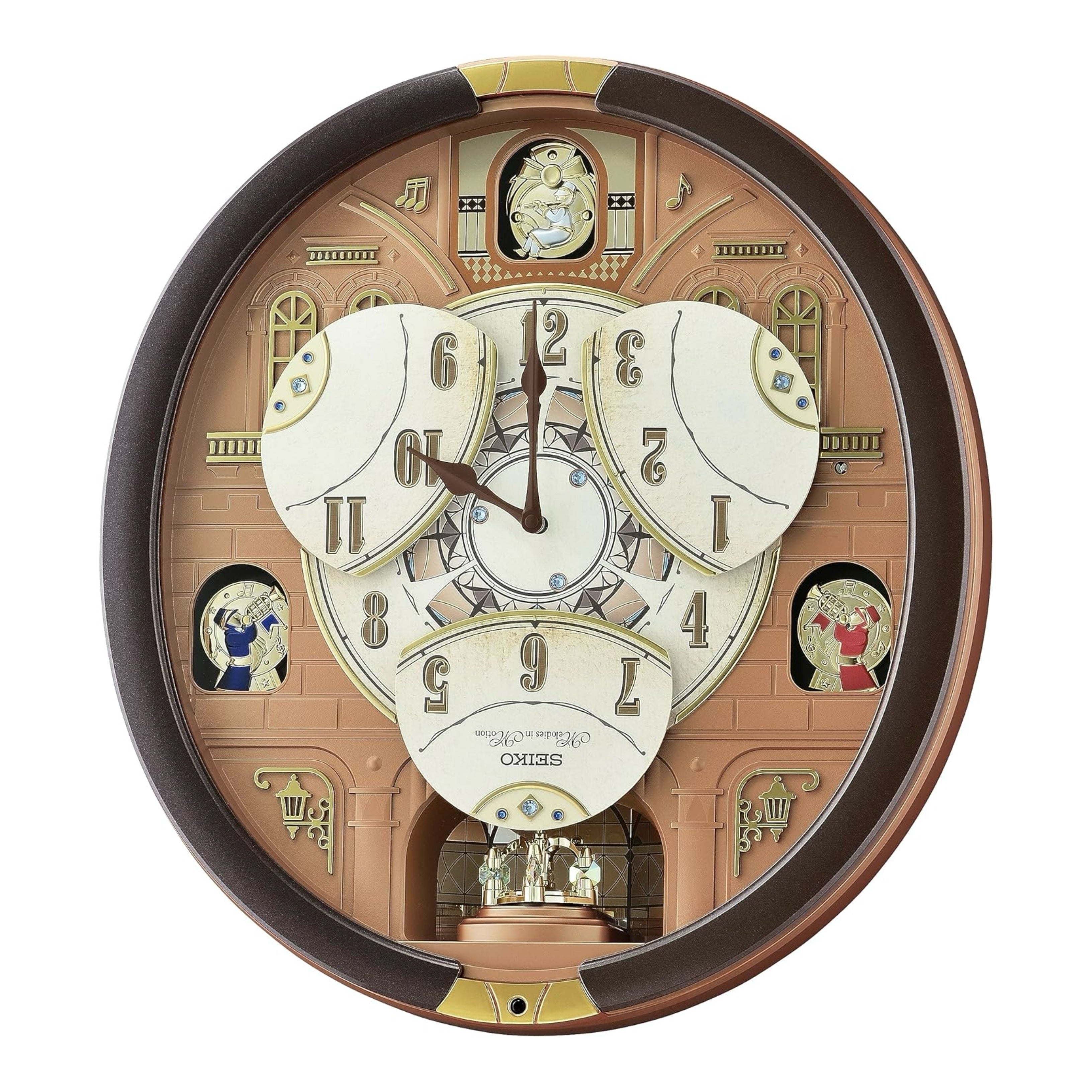 Seiko QXM601BRH “Brooklyn” Melodies in Motion Dancing Dial Musical Wall Clock with 19 Songs