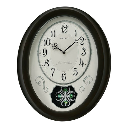 Seiko QXM606NLH "Bluebell" Melodies in Motion Musical Decorative Pendulum Wooden Wall Clock