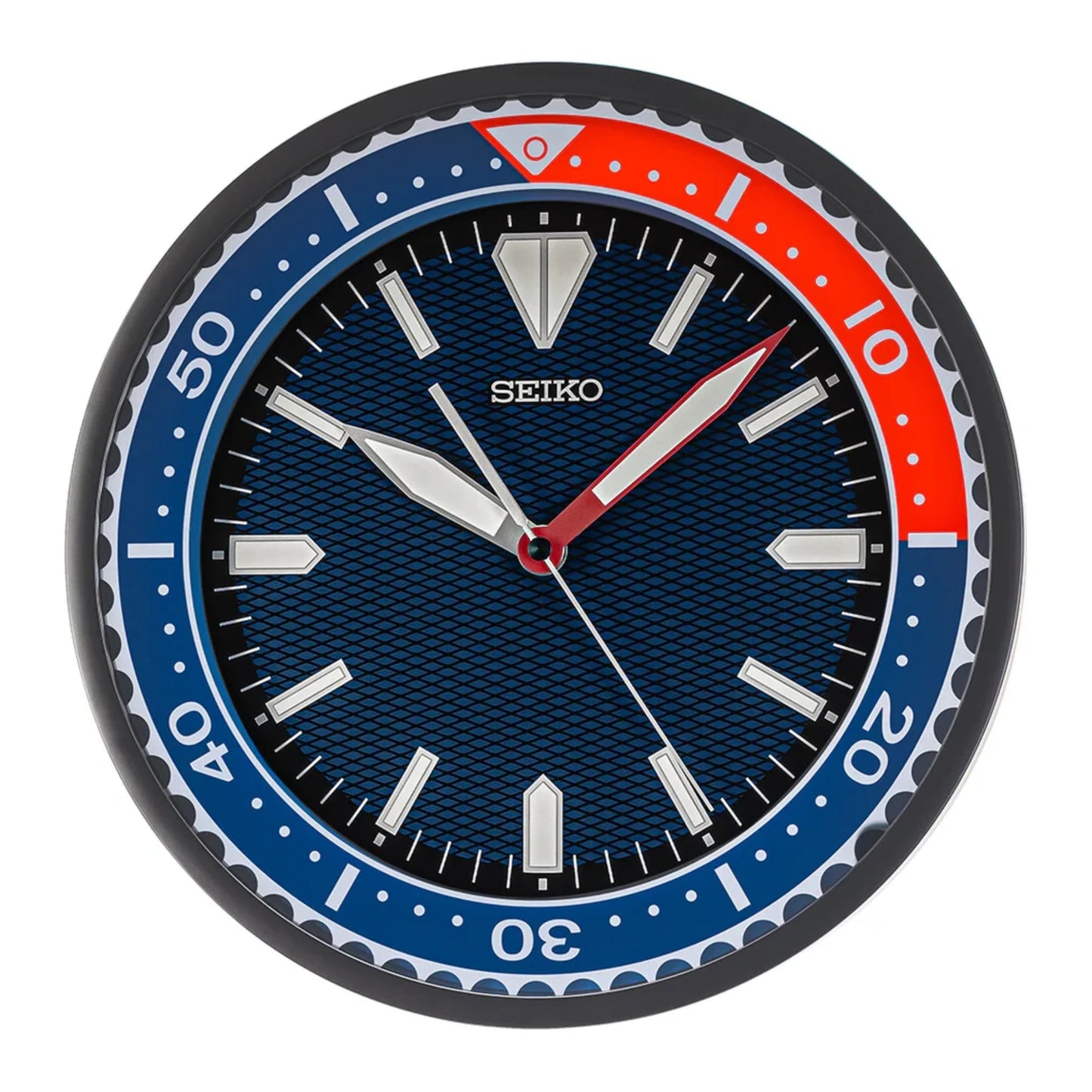 Seiko QXA791JLH "Classic Watch Dial" Blue & Red Heritage Design Luminous Wall Clock with Silent Sweep Second Hand