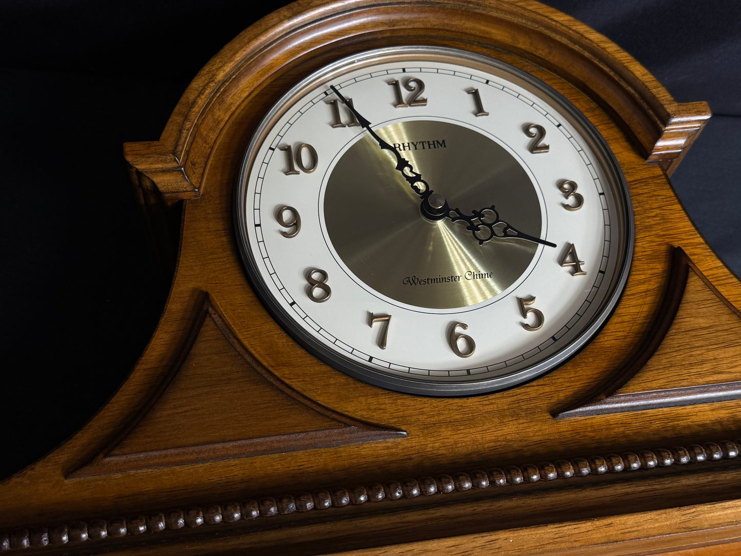 Rhythm "WSM Remington II" Traditional Wooden Chiming & Musical Tambour Mantel Clock with Raised Numerals - CRH216UR06
