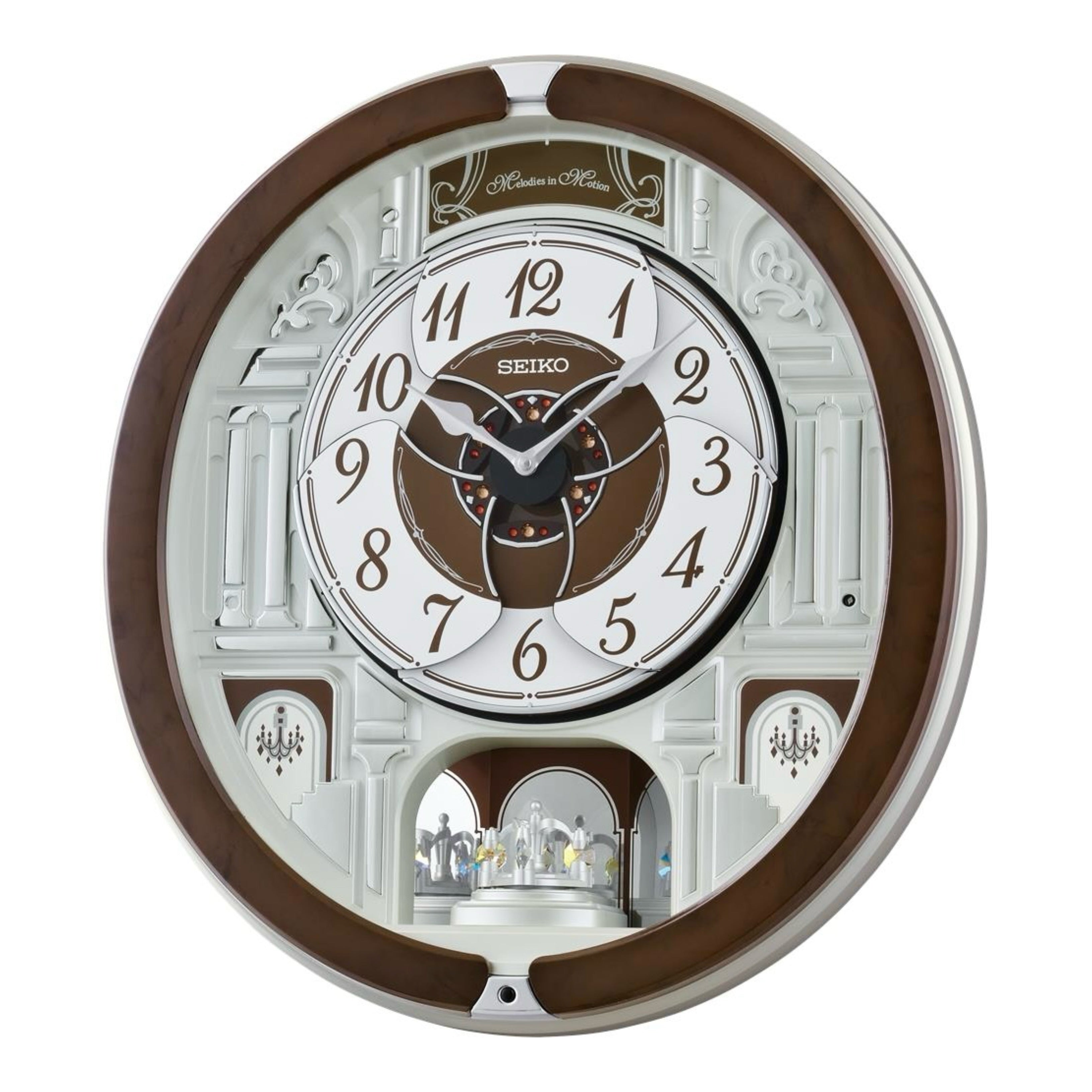 Seiko QXM615BRH “Snow Castle” Melodies in Motion Dancing Dial Musical Wall Clock with 40 Songs
