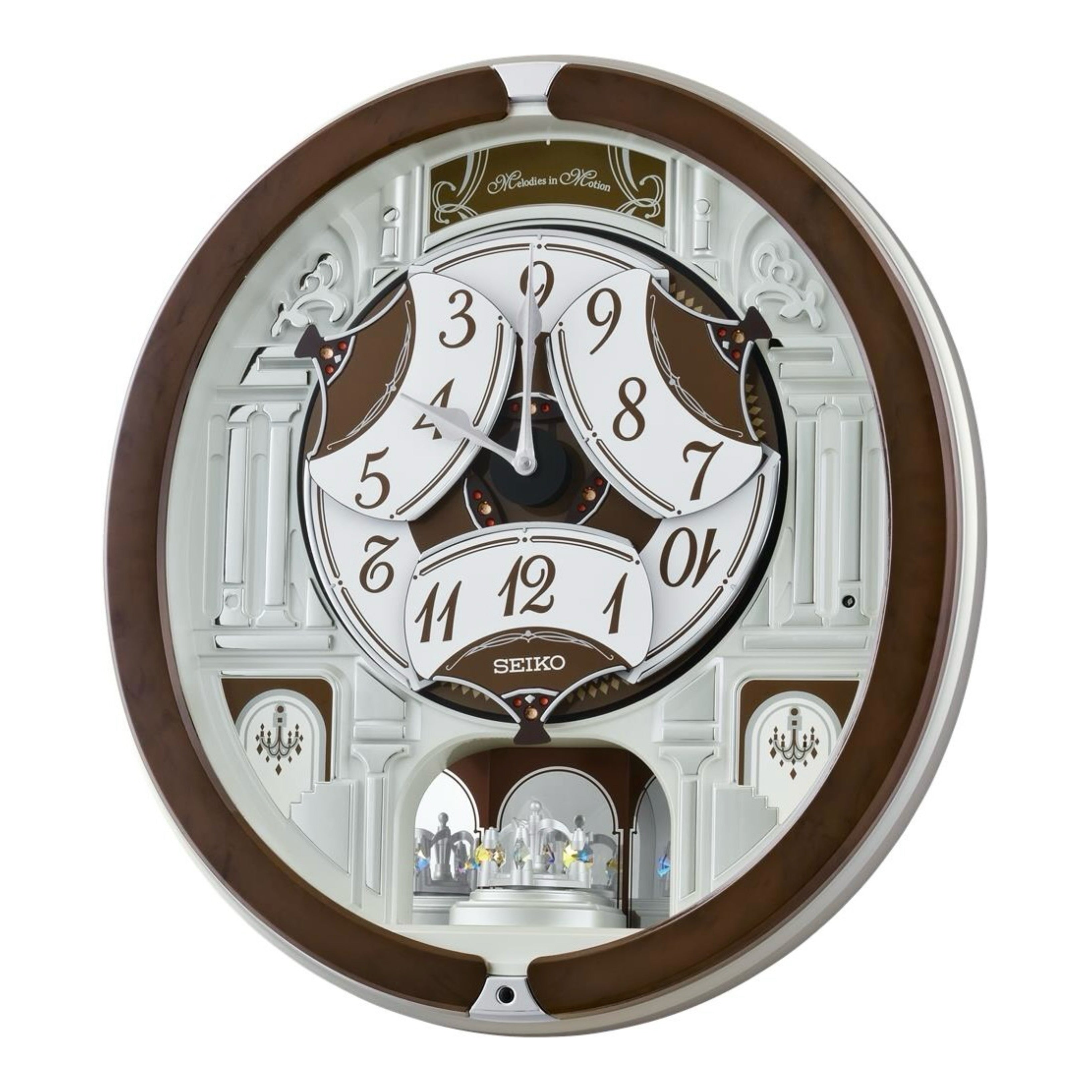 Seiko QXM615BRH “Snow Castle” Melodies in Motion Dancing Dial Musical Wall Clock with 40 Songs