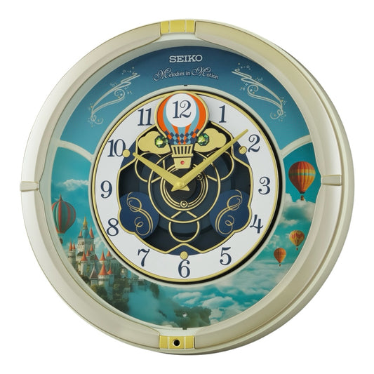 NEW! | Seiko QXM616SRH “Blue Skies” Melodies in Motion Dancing Dial Musical Wall Clock
