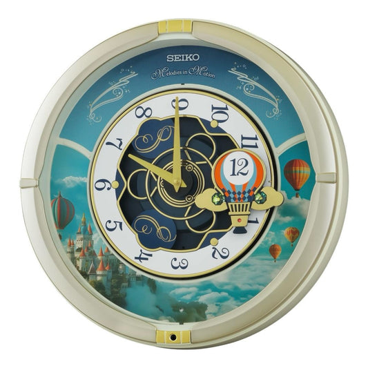 NEW! | Seiko QXM616SRH “Blue Skies” Melodies in Motion Dancing Dial Musical Wall Clock