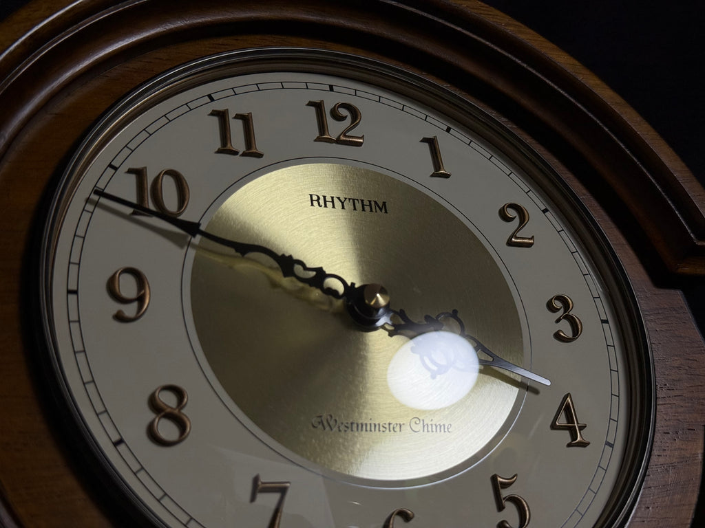 Rhythm "WSM Remington II" Traditional Wooden Chiming & Musical Tambour Mantel Clock with Raised Numerals - CRH216UR06