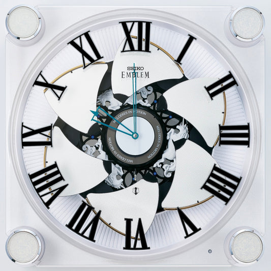 NEW! | Seiko EMBLEM AHW446WRH "Grace Elite" Melodies in Motion Musical Wall Clock with Animated Moving Dial
