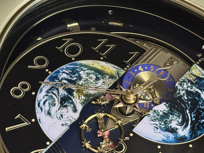 Rhythm “Peaceful Cosmos Entertainer” Moving Earth Dial Magic Motion Musical Wall Clock with Popular Melodies - 4MH839WB19