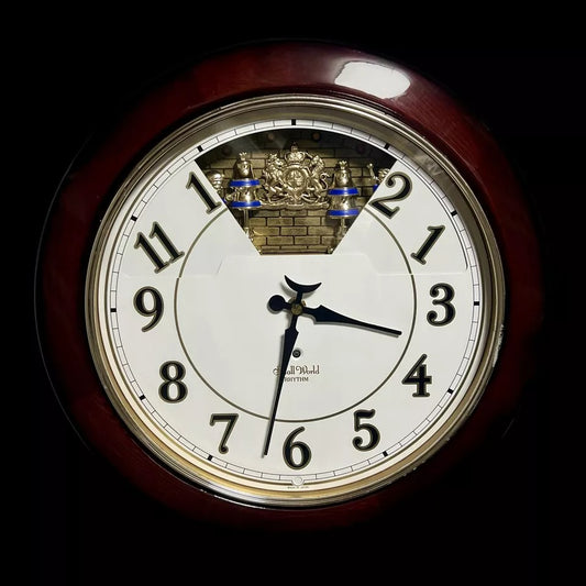Rhythm “Cherry Wood Ring Bells” Magic Motion Musical Wall Clock with Surprise Dial Animation and Moving Figurines - 4MH652RH06