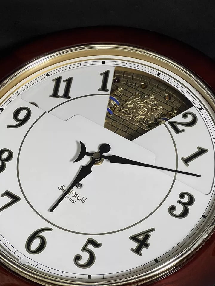 Rhythm “Cherry Wood Ring Bells” Magic Motion Musical Wall Clock with Surprise Dial Animation and Moving Figurines - 4MH652RH06