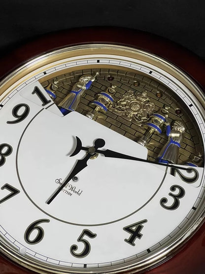Rhythm “Cherry Wood Ring Bells” Magic Motion Musical Wall Clock with Surprise Dial Animation and Moving Figurines - 4MH652RH06