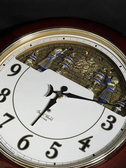 Rhythm “Cherry Wood Ring Bells” Magic Motion Musical Wall Clock with Surprise Dial Animation and Moving Figurines - 4MH652RH06
