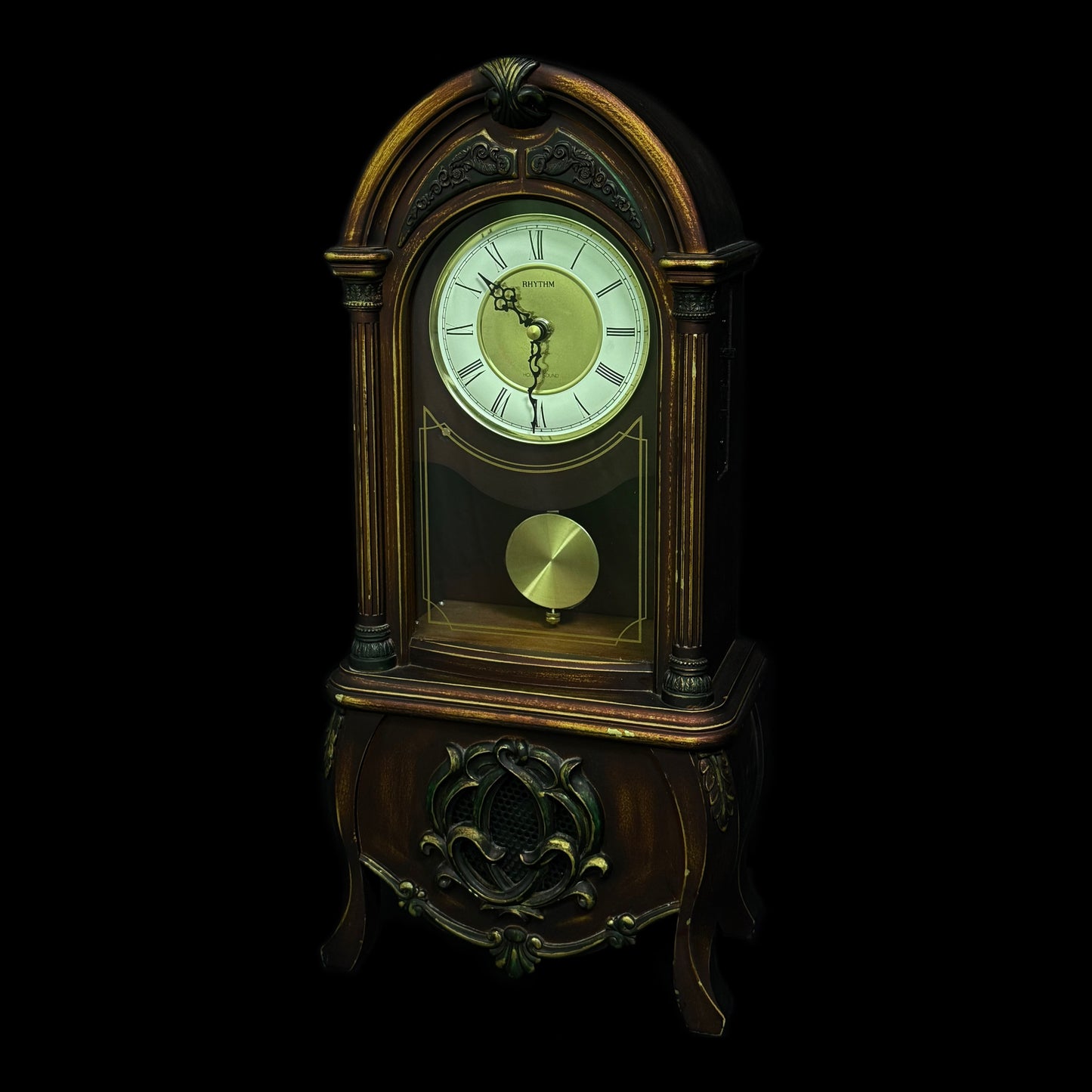 Rhythm "CTS Venetian" Antique-Style Wooden Musical Pendulum Mantel Clock with Intricate Carved Frame - CRJ715UR06