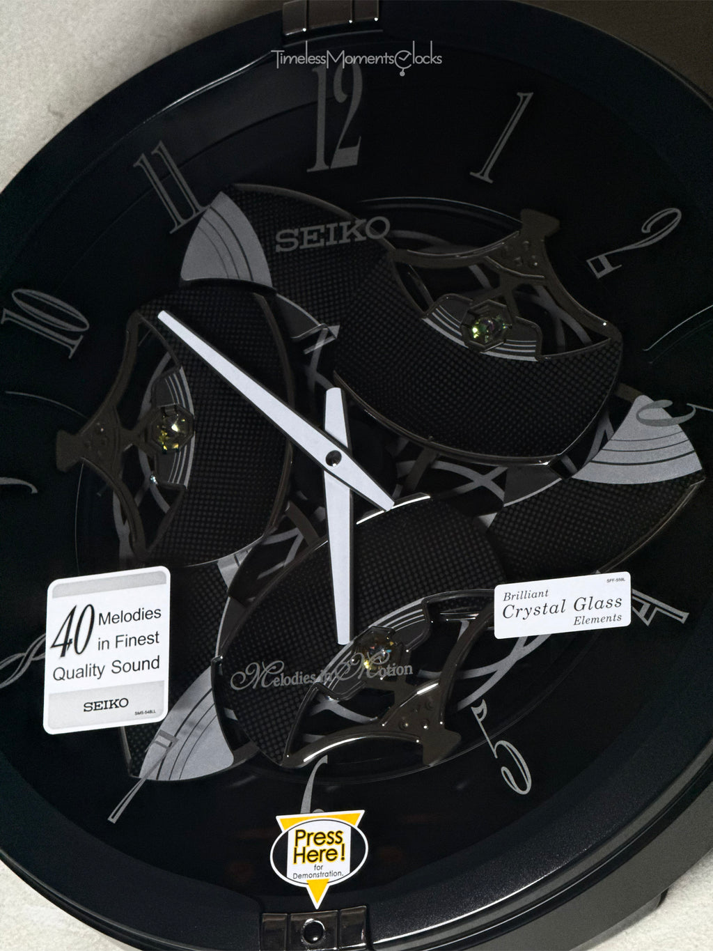 Seiko QXM621KRH “Onyx” Melodies in Motion Dancing Dial Musical Wall Clock with 40 Songs