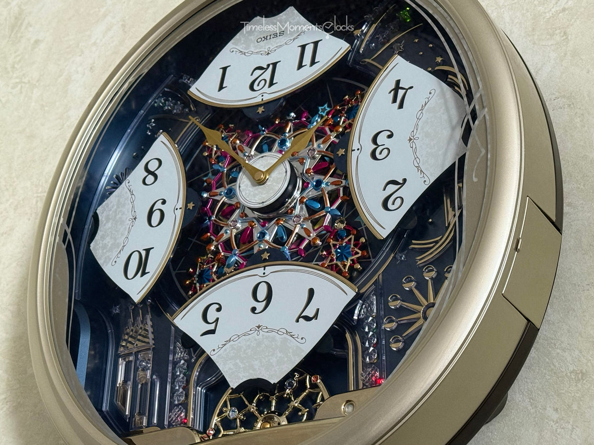 Seiko QXM239SRH "Celebration" Melodies in Motion Musical Wall Clock with Animated Moving Dial & 6 Songs