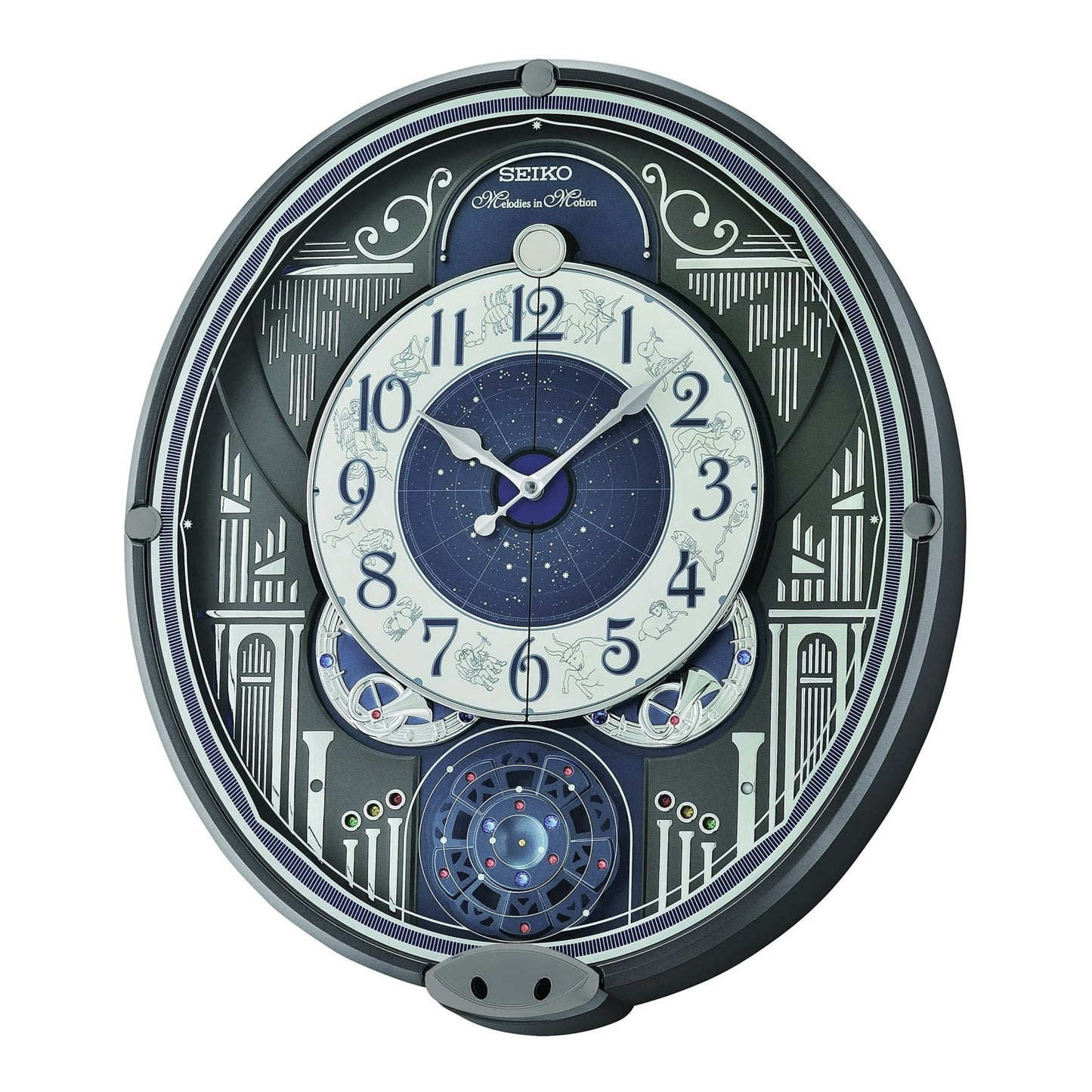 Seiko QXM393NRH “Galaxy Constellations” Astrology-Themed Melodies in Motion Moving Dial Musical Wall Clock with Luminous Dial