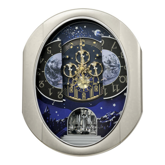 Rhythm “Peaceful Cosmos II” Moving Earth Dial Magic Motion Musical Wall Clock - 4MH408WU19