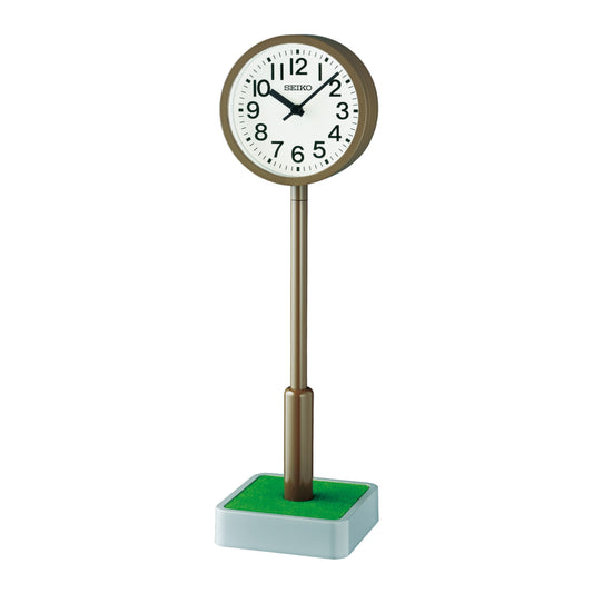 Seiko QXG154BLH "Metro Park" Modern Desk & Table Clock with Metal Pole & Artificial Grass Base