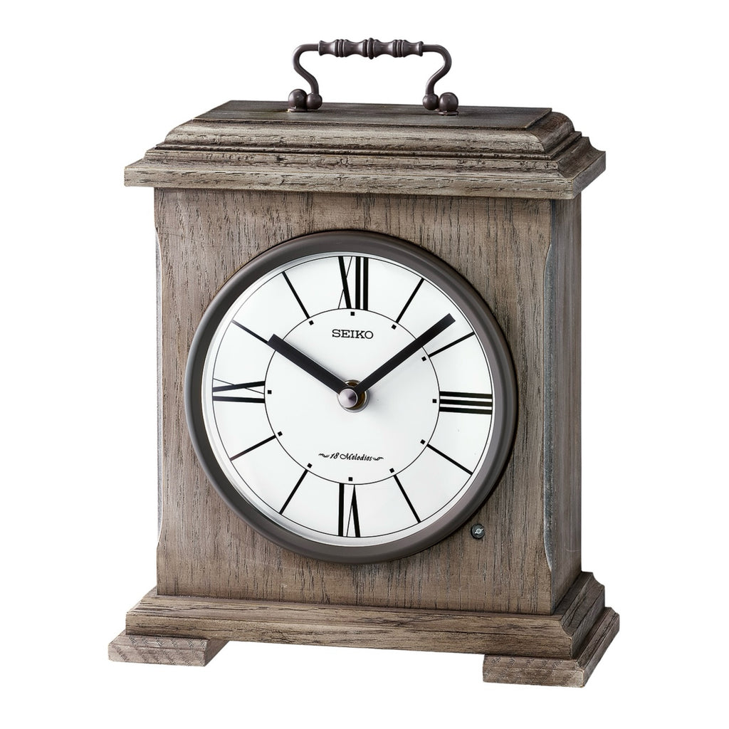 Seiko QXW252NLH "Baird" Gray Traditional Musical Wooden Carriage Mantel Clock with 18 Songs