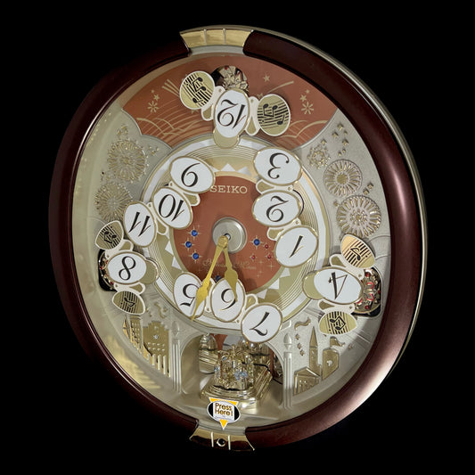 Seiko QXM574BRH "2017 Special Collector's Edition" Melodies in Motion Dancing Dial Musical Wall Clock with '70s Pop Music