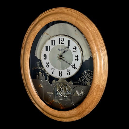 Rhythm "DWS Timecracker Oak" Moving Dial Magic Motion Musical Wooden Wall Clock with Popular Melodies - 4MH777-R07